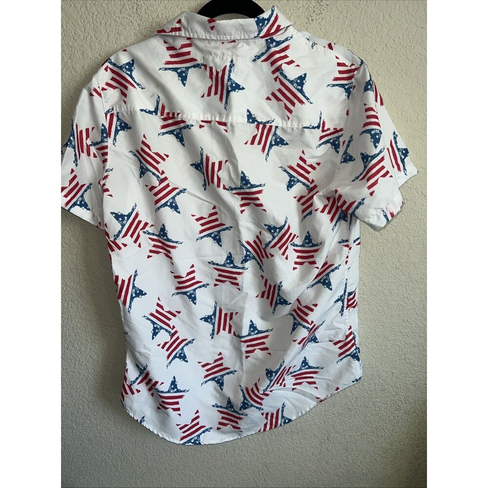 Free Planet Stars America Patriotic Button Up Shirt US Flag Rodeo Country Men M - Picture 5 of 5